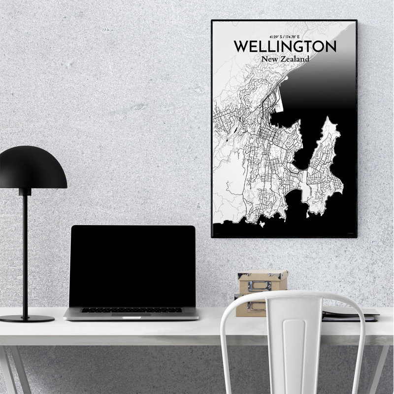 Wellington, carte de la ville, impression, H 36 po x l 24 po, Noir / blanc