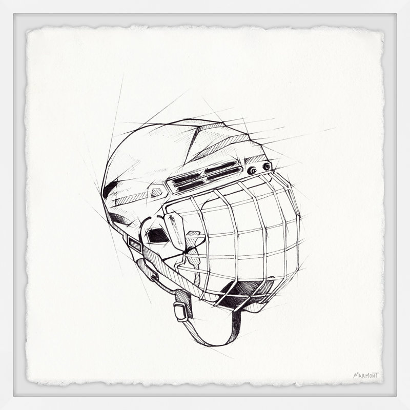 Impression encadrée de casque de hockey Borodino, H 24 po x l 24 po x P 1,5 po