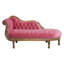 Chaise longue rembourrée en velours rose avec structure en bois de manguier sculpté