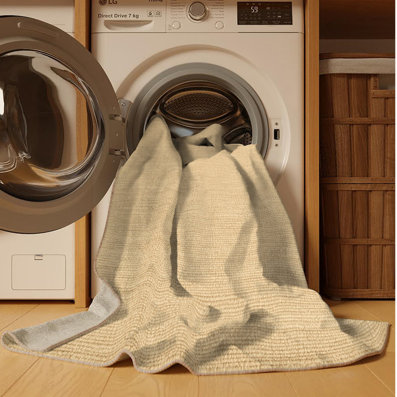 Machine Washable Solid Beige Area Rug, Square 5'
