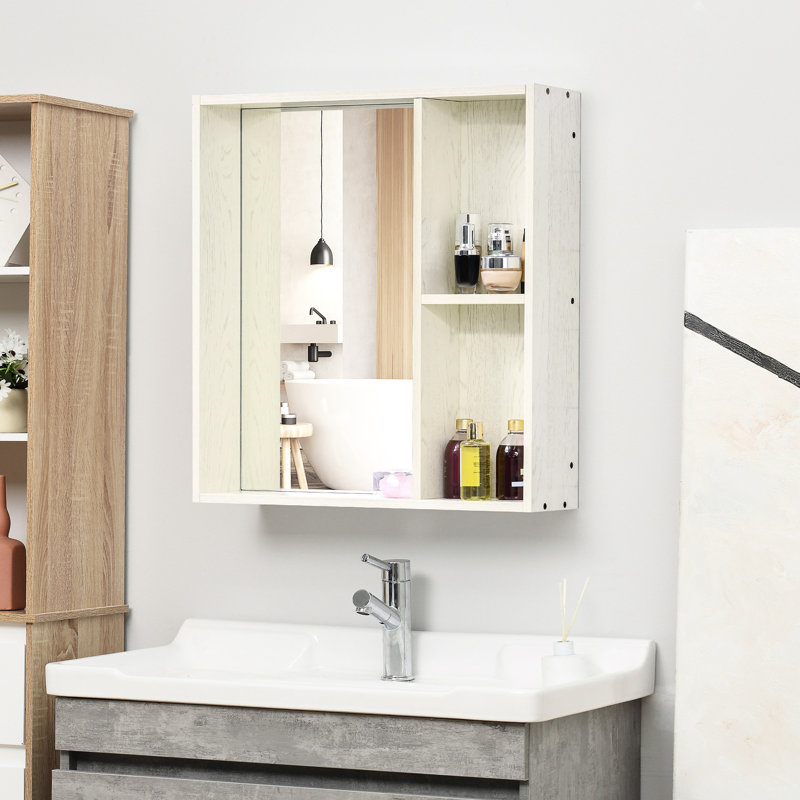 Armoire de rangement pour salle de bain avec miroir, 24,25 po x 25,5 po, blanche, pour le salon et la buanderie