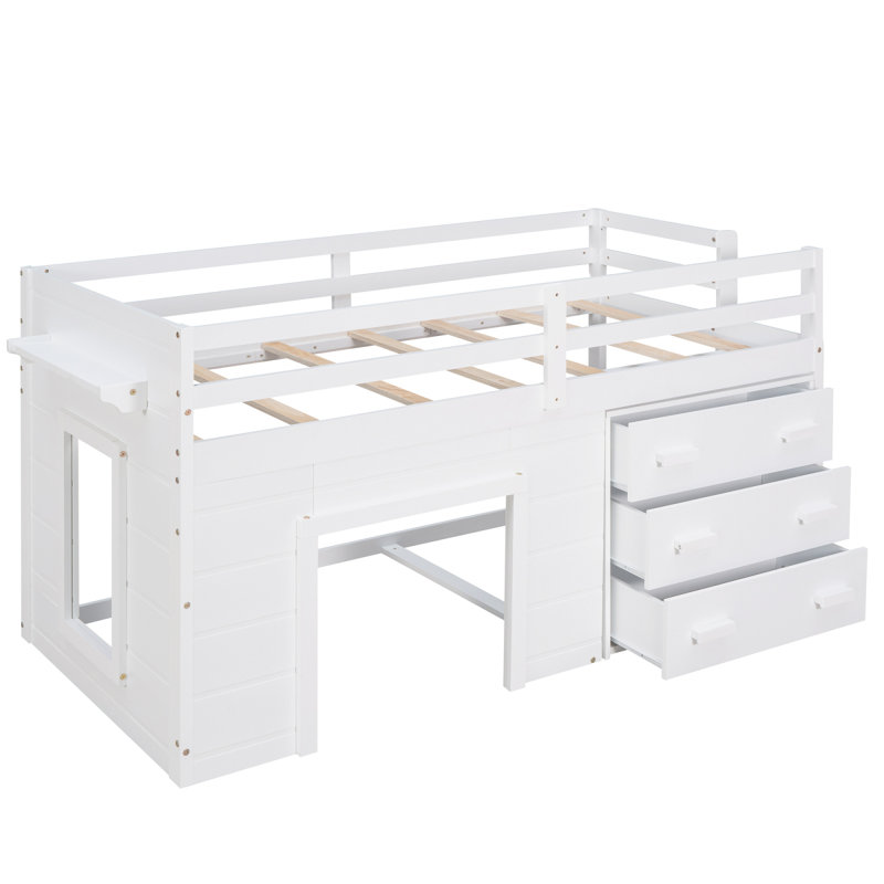 Lit mezzanine avec armoire et tablette