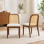 Chaise de salle à manger Mid-Century arquée avec dossier en canne et assise en chenille, beige (ensemble de 2)-714747173