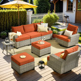 Tommy 7 Person Wicker/rattan Sofa Seating Group With Cushions