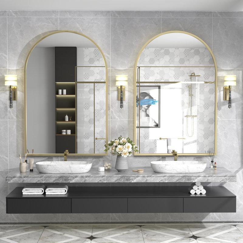 Miroir mural Amara, 48 po x 32 po, Or brossé