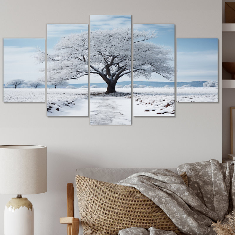 «White Tree Winters Silence», reproduction d'art sur toile, 5 panneaux