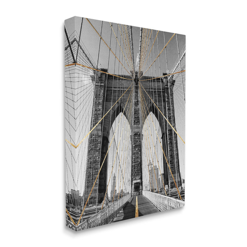 Pont de Brooklyn, architecture de câble géométrique Urban par Ziwei Li - photographie sur bois, H 48 po x l 36 po