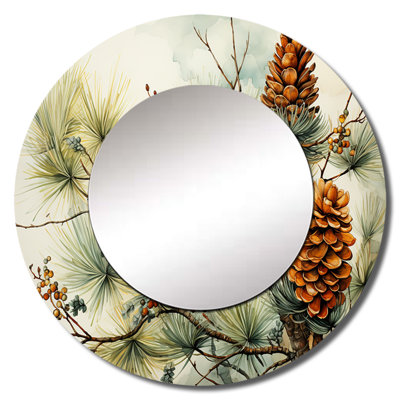 Pine Tree Pine Beauty II - Pine Decorative Mirror, Green Round Wall Mirror, Printed Metal Art