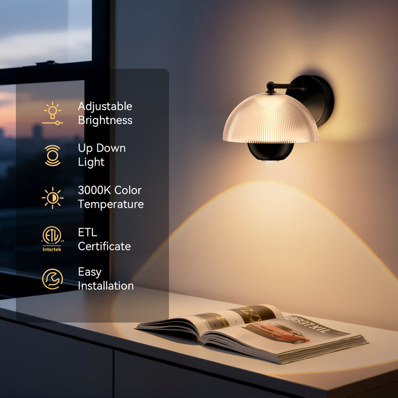 SELENE 8" LED Wall Sconce in Black, 10W Dual-LED Dimmable, Modern Flowerpot Design with Acrylic & Metal Shades for Living Room, Bedroom, Hallway, Stairway