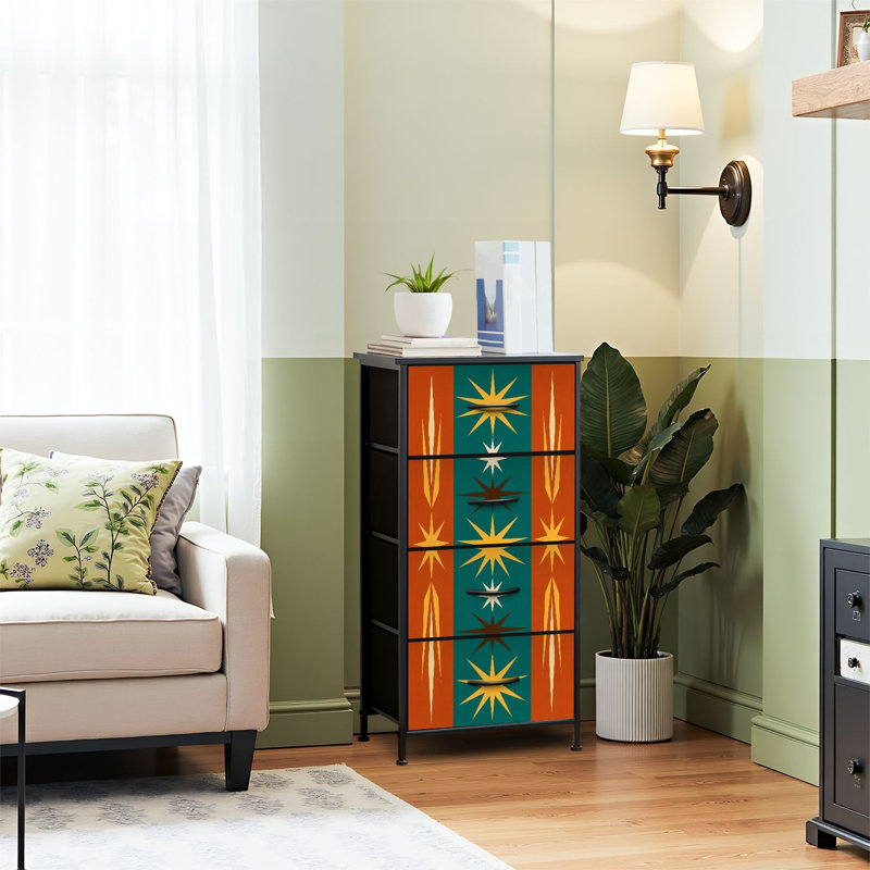 Commode 4 tiroirs pour chambre à coucher, commode étroite, plateau en bois et structure de bureau en fer 18 po x 37,5 po (lxH)