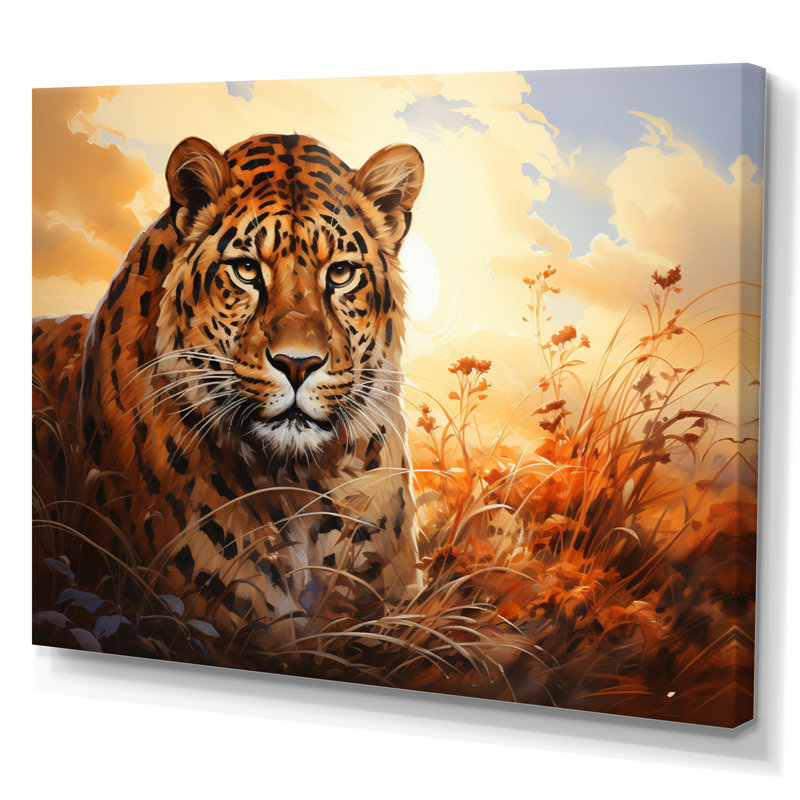 Animaux orange léopard sur fond orange, H 16 po x l 32 po x P 1 po, Toile tendue