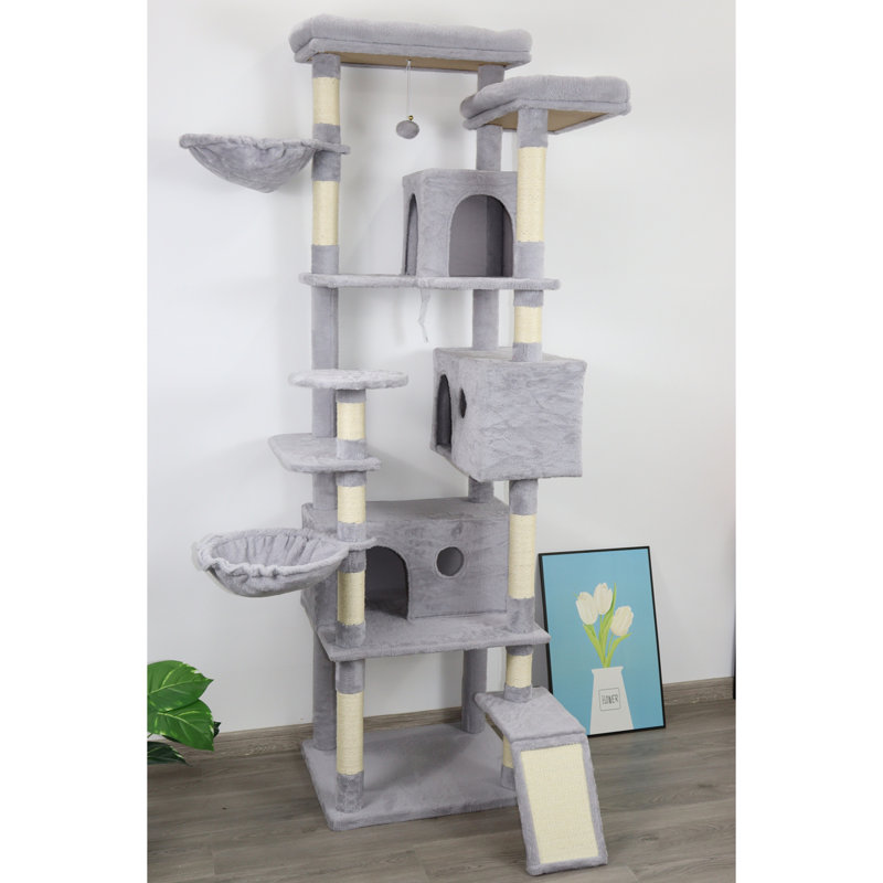 Tour à chat avec grand poteau à griffer en sisal et plateforme supérieure, Gris clair