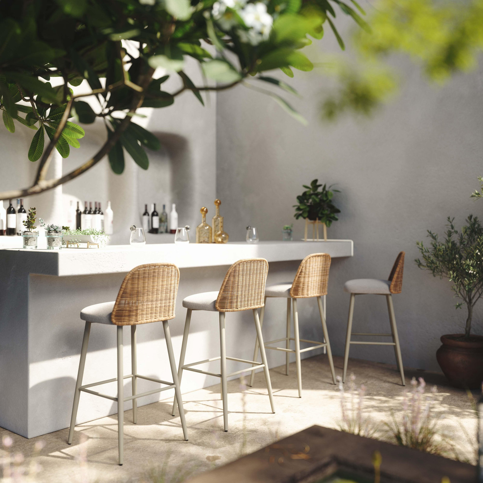 Franco 39.4'' Outdoor Bar Stool with Cushion, Bar Stool (30” Seat Height)