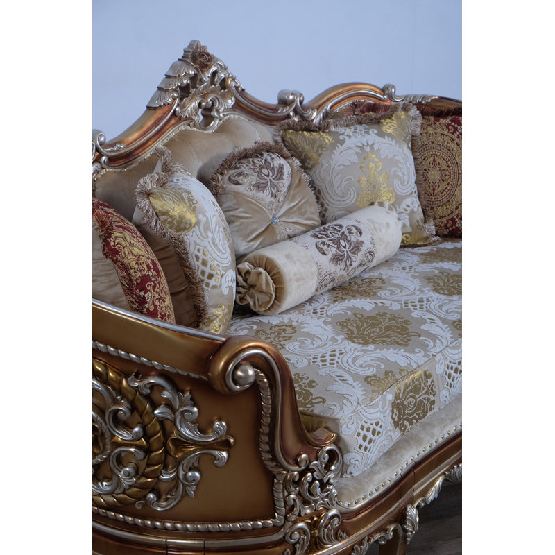 3 Piece Saint Germain Living Room Set, Gold/Beige/Light Brown