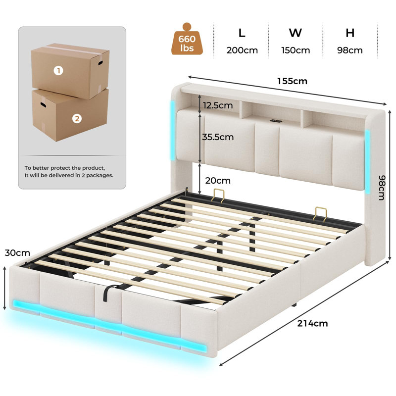 Ottoman Bed, Kingsize (5'), Beige