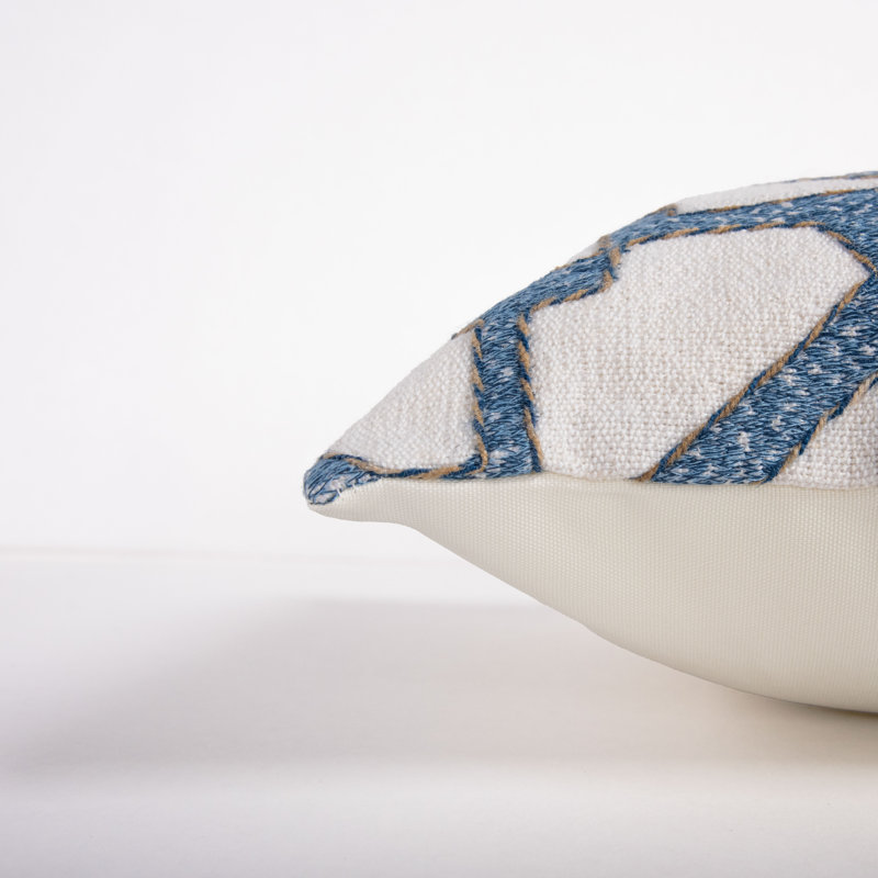 Ivory and Sky Blue Embroidered Rectangular Down Pillow
