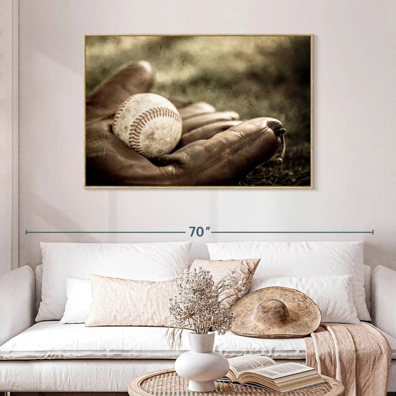 Baseball sur gant, Cadre flottant en bois naturel, 46 po x 31 po