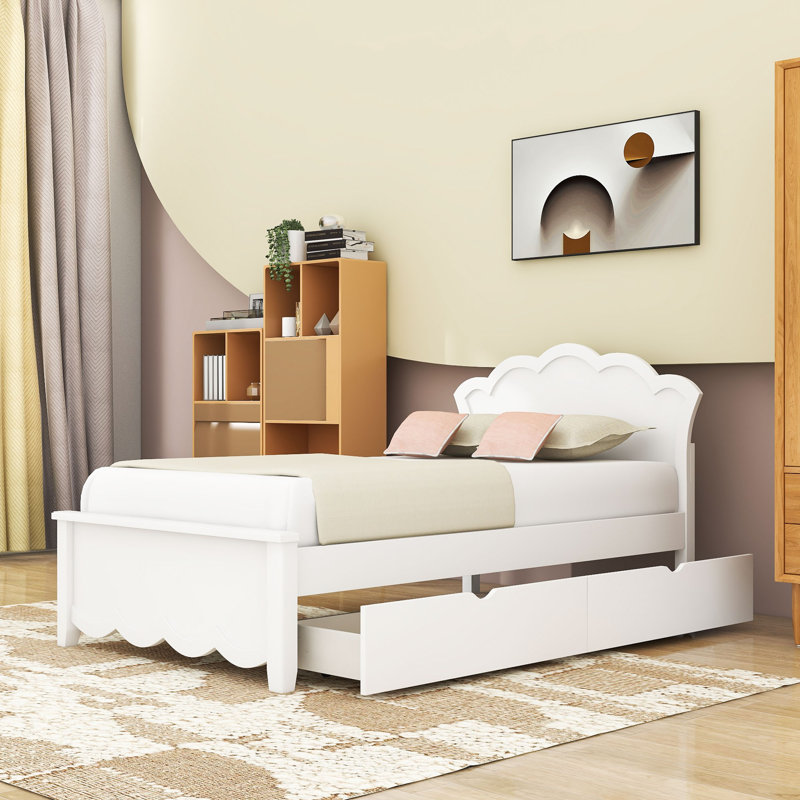Lit plateforme contemporain en bois avec tiroirs de rangement intégrés et tête de lit élégante, Lit simple