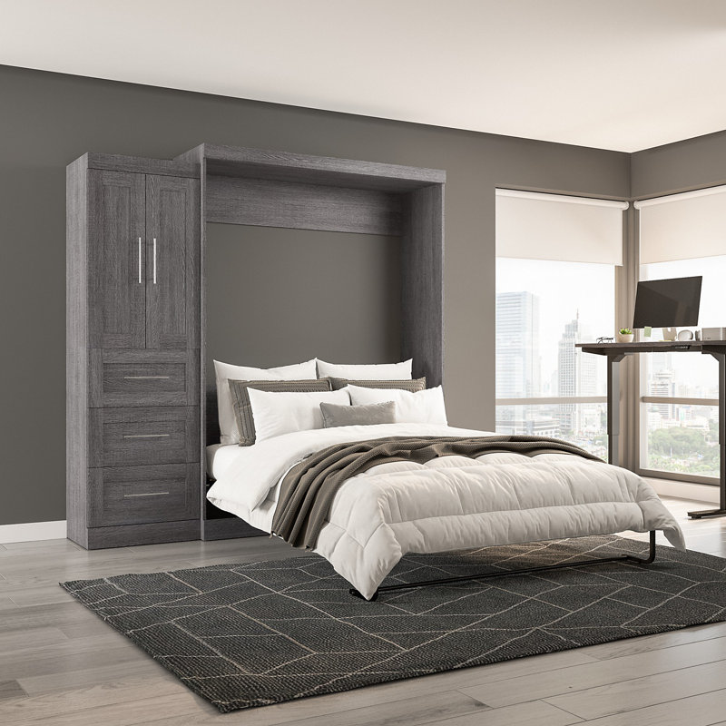Arlex Bed with Storage Unit with Drawers and Doors, Bark Gray, Full