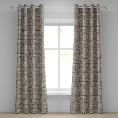Latitude Run® Stone Print Grommet Curtain Rock Look Pattern Print Pale Grey Camel