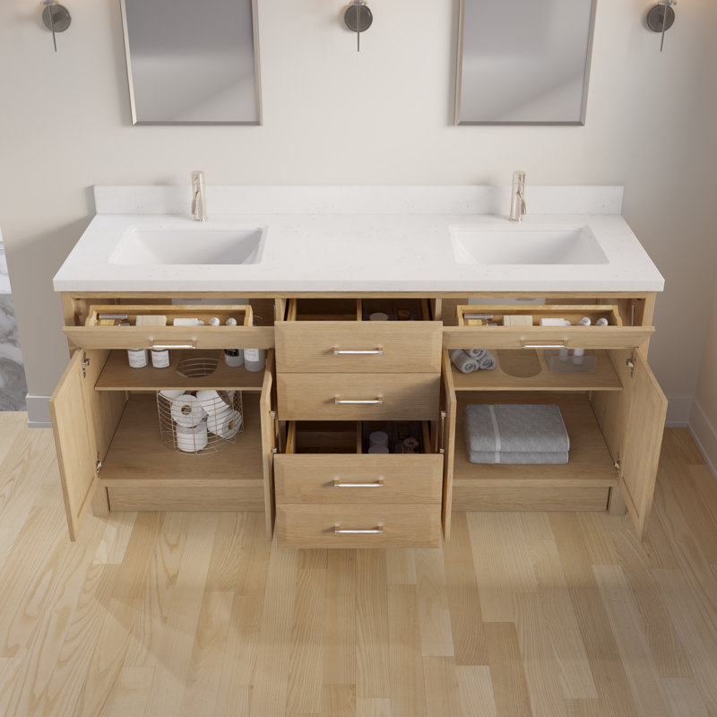 Meuble-lavabo à double cuve en bois massif l 72 po x P 22 po Capri III, 72", Chêne patiné