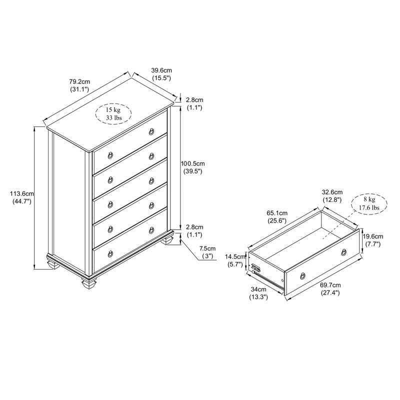 Weston Traditional 2 Pieces  Bedroom Set, 2 Pcs: Chest, Dresser