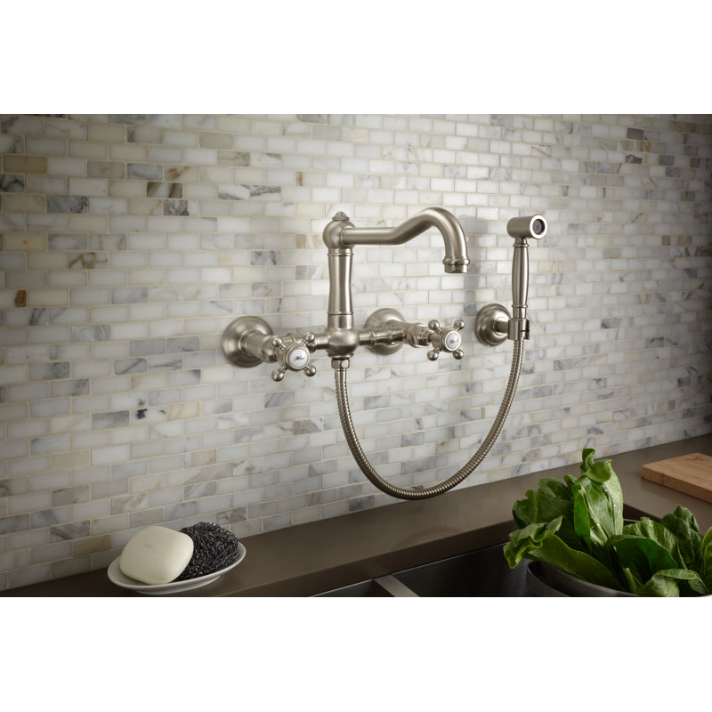 Acqui® Wall Mounted Bridge Faucet with Accessories, Polished Chrome, Cross Handle