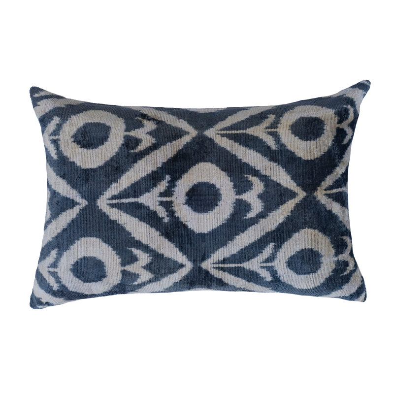 Frye Silk Lumbar Pillow Cover & Insert, Navy/Gray Ikat 21