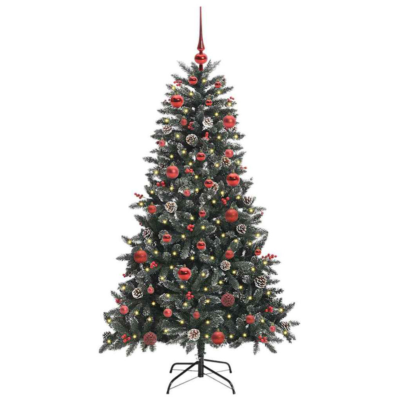 Artificial Christmas Tree with Stand Green, 4.92' H, Red