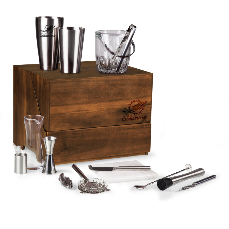 Madison Wood Bar Tool Set, Miami Dolphins