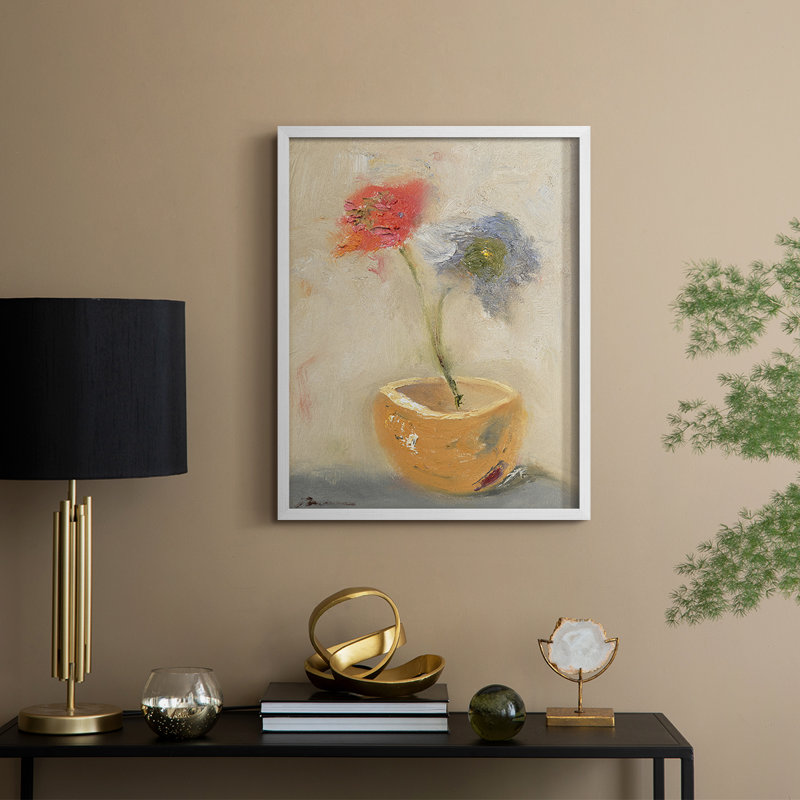 «Teacup Flowers», reproduction encadrée - bois massif, H 15 po x l 12 po, Blanc