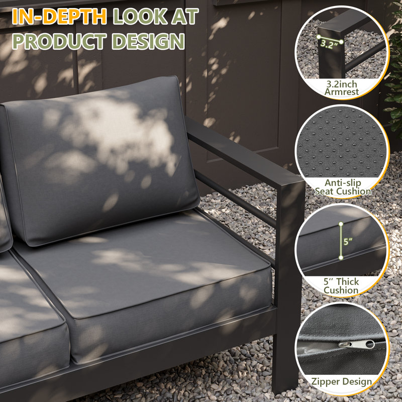 Bellewood 29.5" W Aluminum Patio Club Chairs, Gray Frame/Dark Gray Cushion