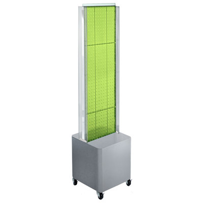 Two-Sided Pegboard Floor Display on Studio Base w/ C-Channels. Panel Size: 13.5"W x 44"H