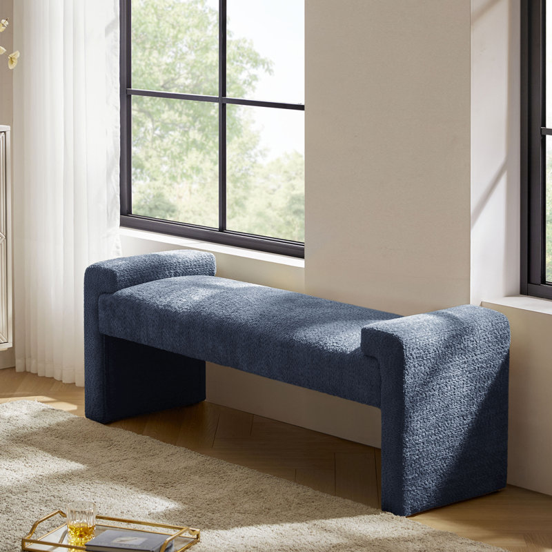 Banc d'appoint rembourré moderne l 58,5 po Arlesia, Bleu ardoise