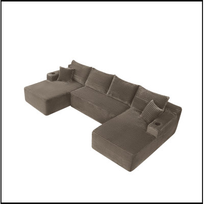 Canapé modulaire avec méridienne en U, poches latérales et porte-gobelet