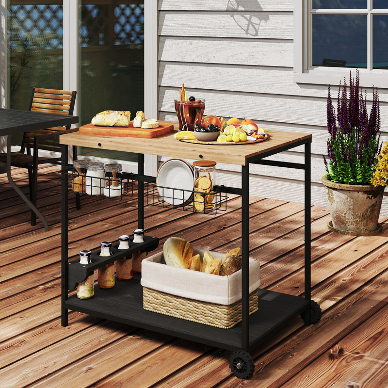 Chariot de service de terrasse pour l'extérieur avec porte-bouteilles