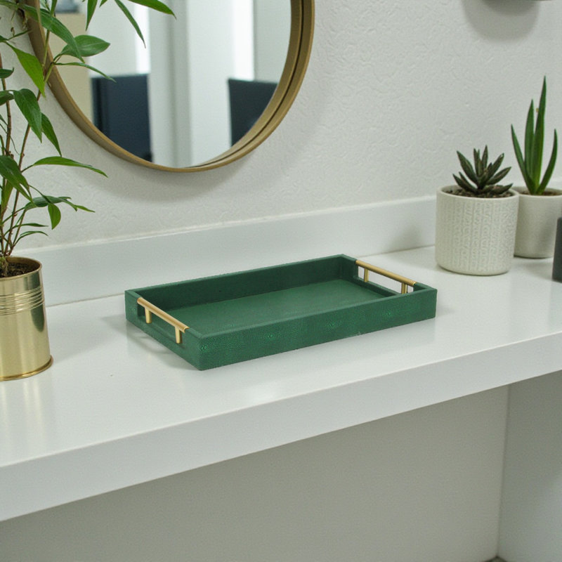 Plateau de service rectangulaire en faux chagrin fini à la main Baidy, Vert