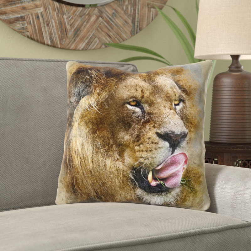Coussin lion Calidia, Microsuède, Intérieur