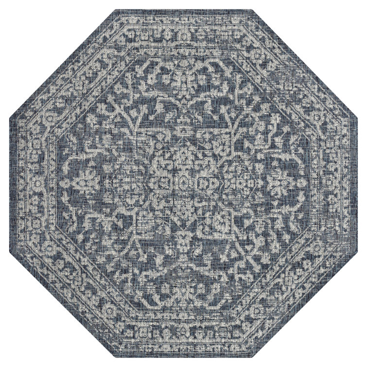 Massimo Bohemian Medallion Textured Weave Teal/Gray Indoor/Outdoor Rug