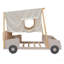 Lit voiture double en bois avec coussin, toile de plafond naturelle