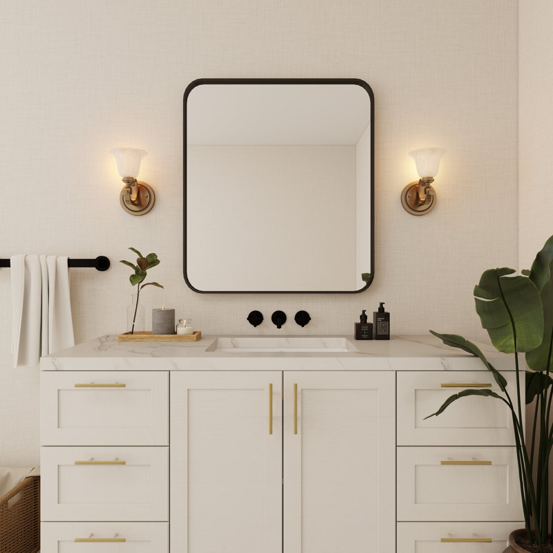 Élégant miroir encadré en aluminium avec coin arrondi pour une décoration intérieure élégante, Noir mat, Rectangulaire