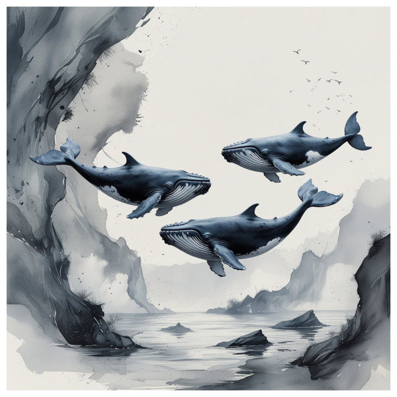 Baleines à bosse dans des couvertures océaniques, L 50 po x H 60 po