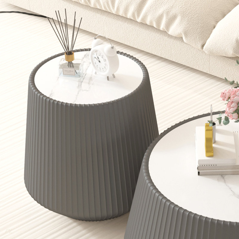 Table basse moderne en cuir fritté clair en forme de tasse en cuir pour meuble de salon (chaque plateau possède un motif gris unique)