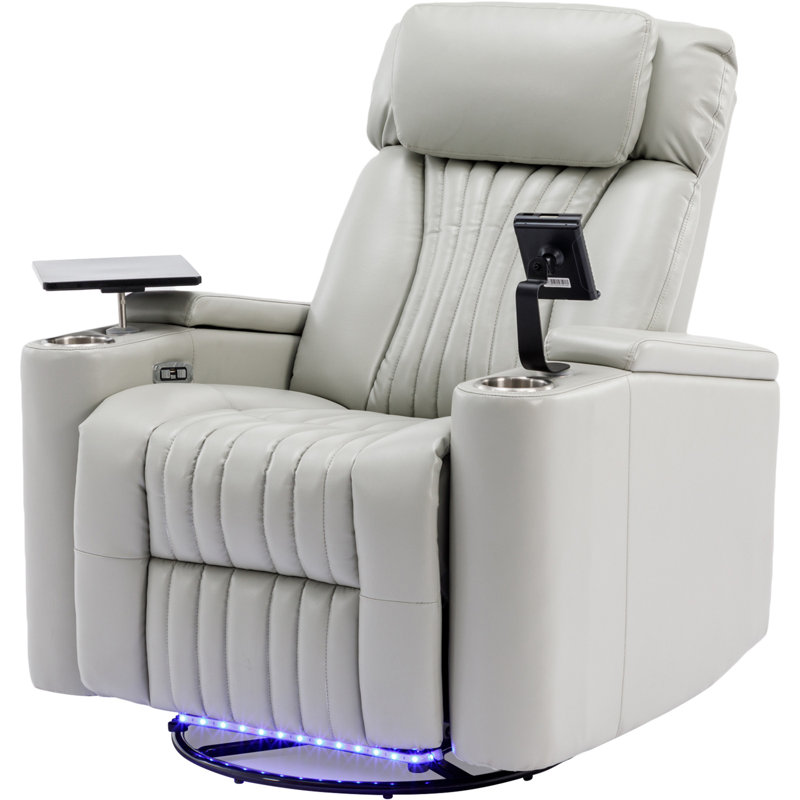 Fauteuil inclinable pivotant avec rangement à bras cachés et bande lumineuse à DEL, Gris
