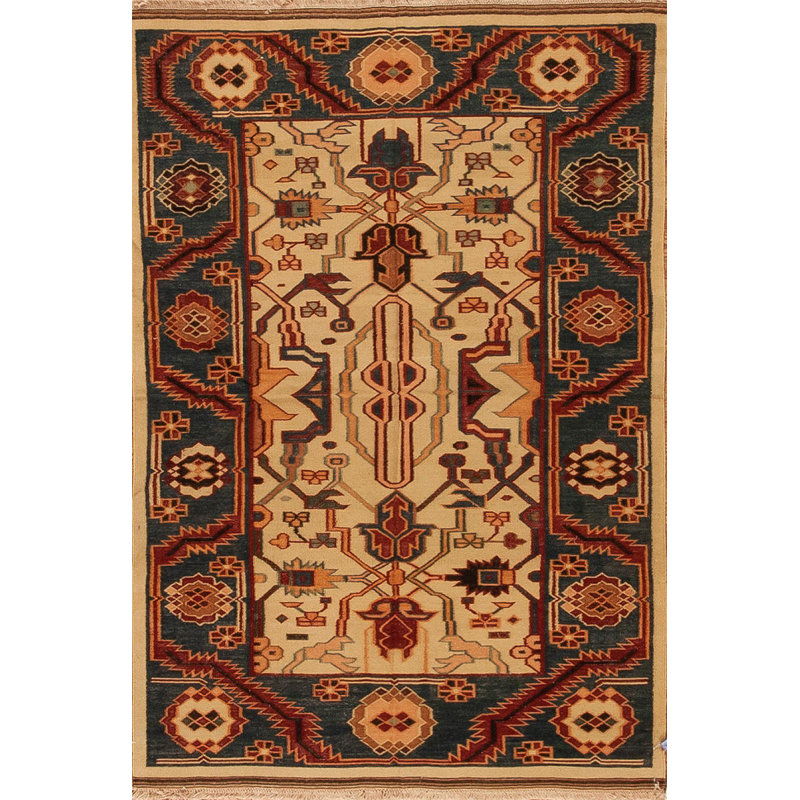 Discovery Rectangle 4'1" x 6' Area Rug in Ivory/Medium Blue/Red