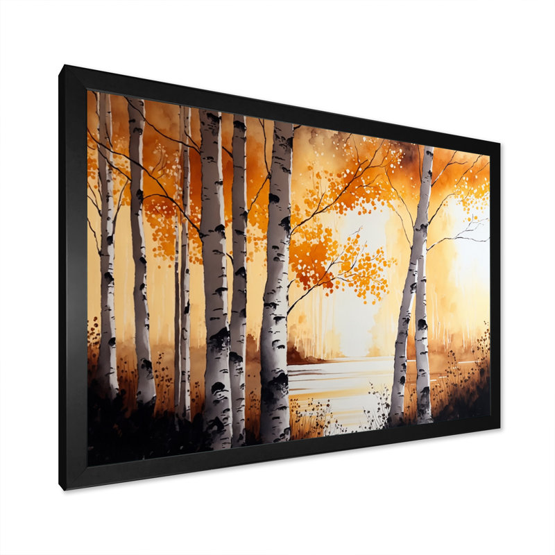 «Yellow Birches by the Lakeside I», reproduction sur toile, H 24 po x l 32 po x P 1 po, Cadre photo noir