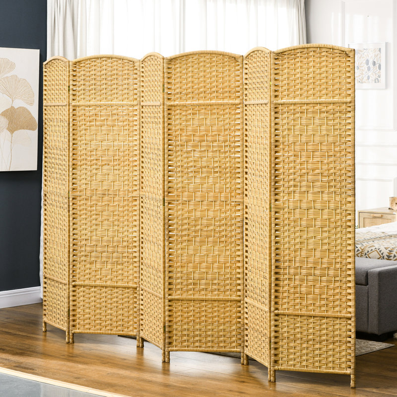 Paravent 6 panneaux d'intimité en bois naturel tissé à la main pour chambre à coucher et bureau