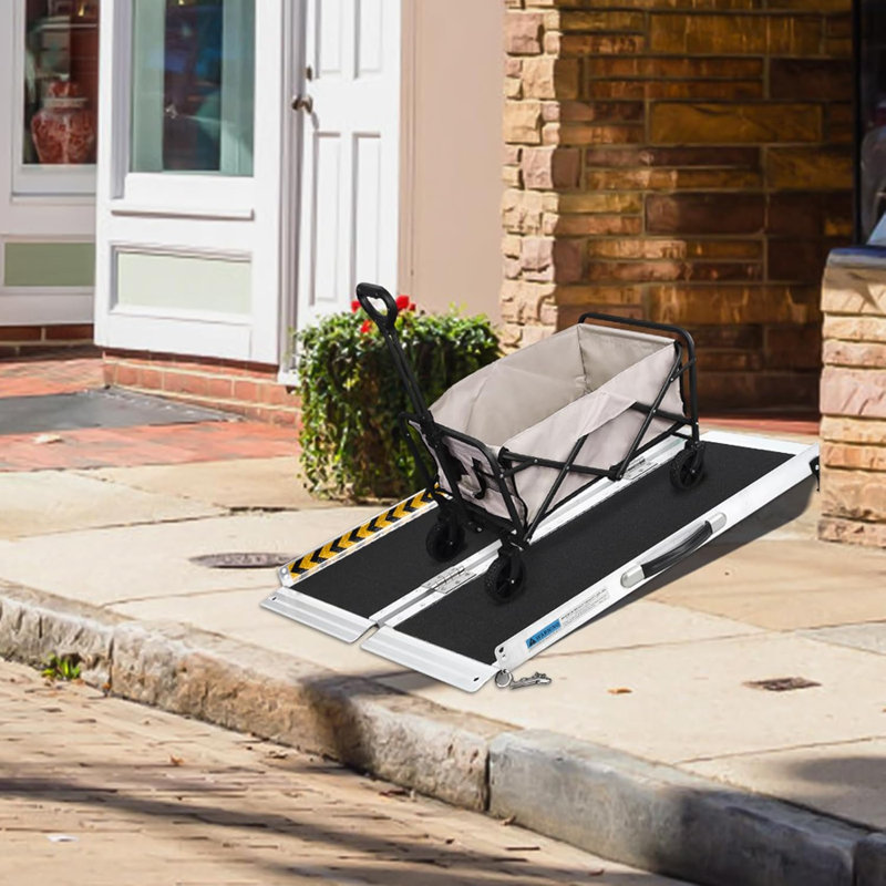 Rampe pour fauteuil roulant portable de 3 pi - Rampe pliante pour personnes à mobilité réduite en aluminium avec plaque de transition, surface antidérapante, bandes réfléchissantes pour les marches et les escaliers