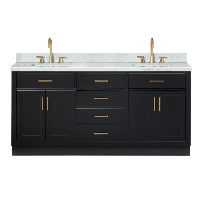 ARIEL HEPBURN 73 IN DOUBLE RECTANGLE SINK VANITY 1,5 IN, Black, 73", Rectangular