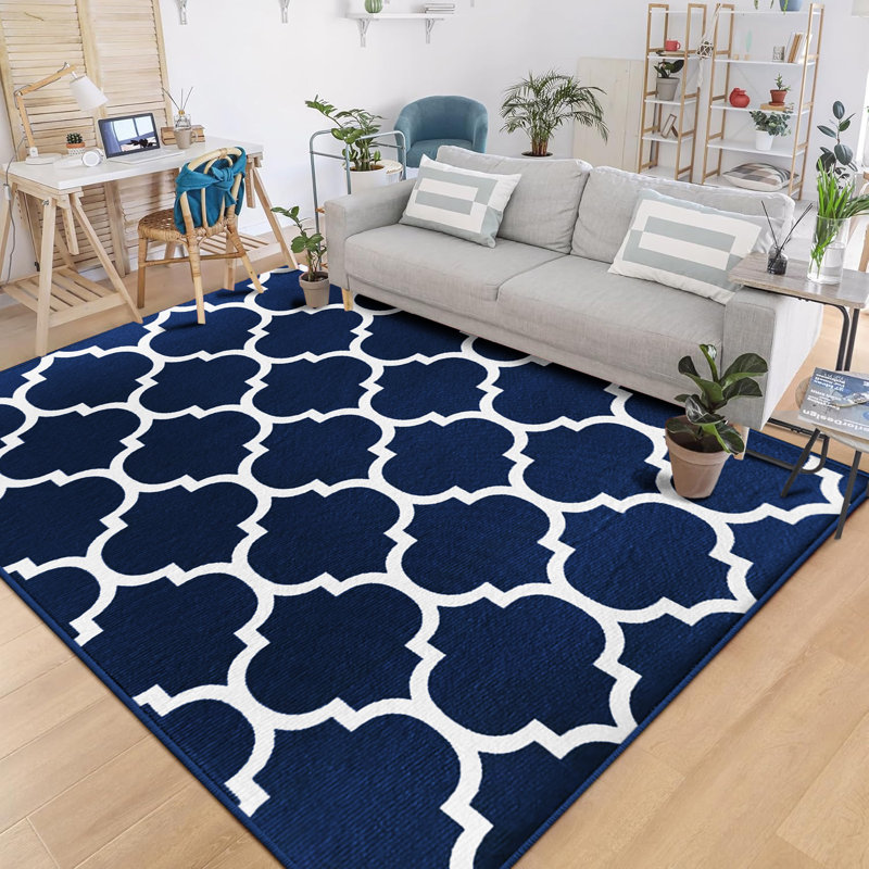 Ava Navy Printed Area Rug - Bold Geometric Area Rug for Modern Living Spaces, Rectangle 40 x 60 cm